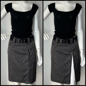 MARC BY MARC JACOBS Gray Black Lattice Print Belted Skirt
